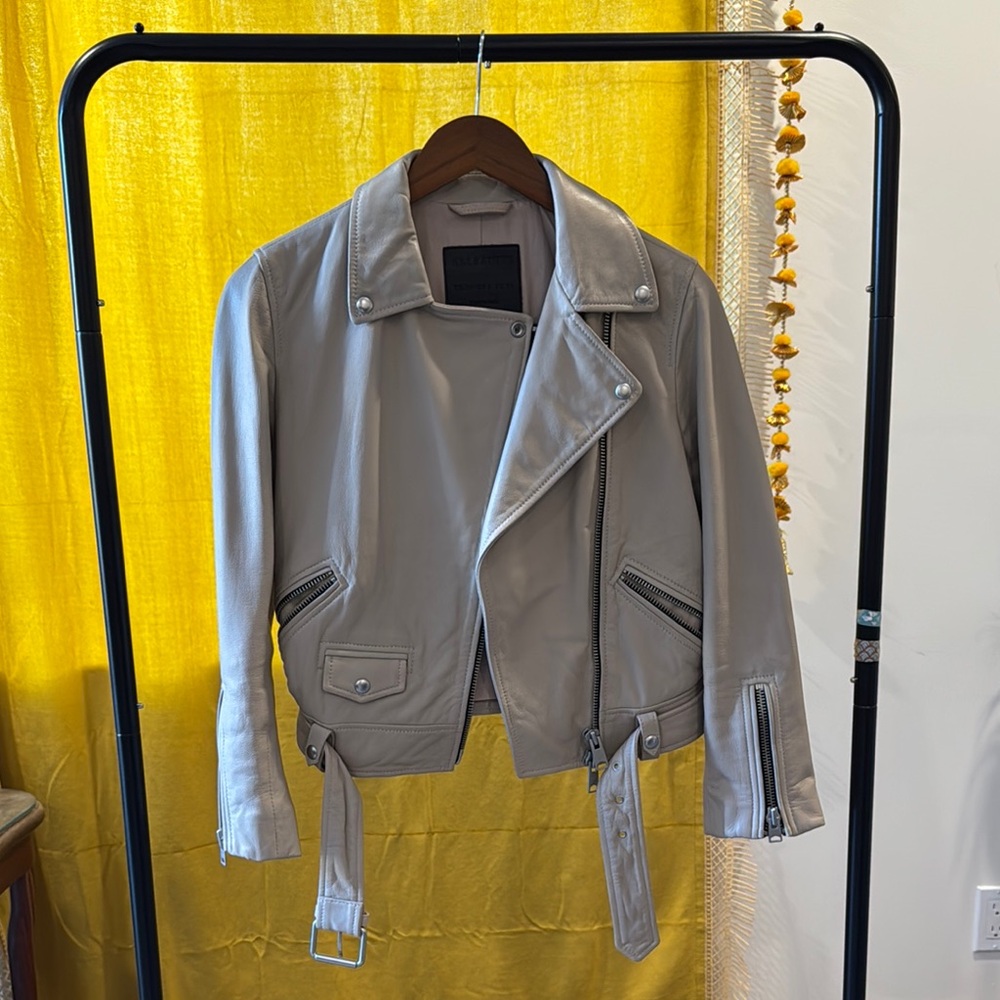 All Saints Taupe leather biker jacket